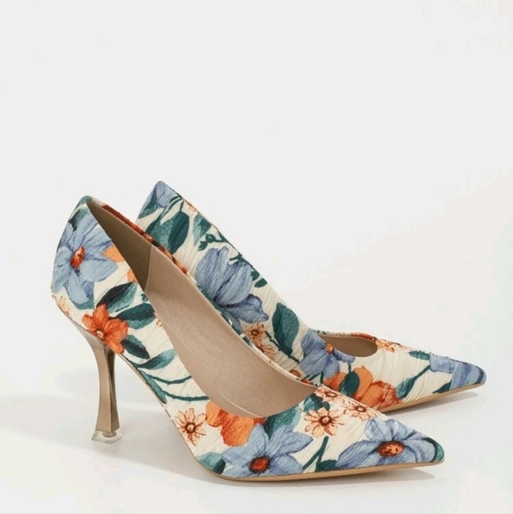 Floral Print Point Toe Stiletto Heeled Court Pumps - Picture 3 of 5